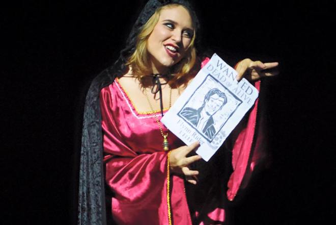 Teacher Erica, from Varee School playing the witch in Rapunzel at Kad Theatre Chiangmai, Thailand, primary school play performance
